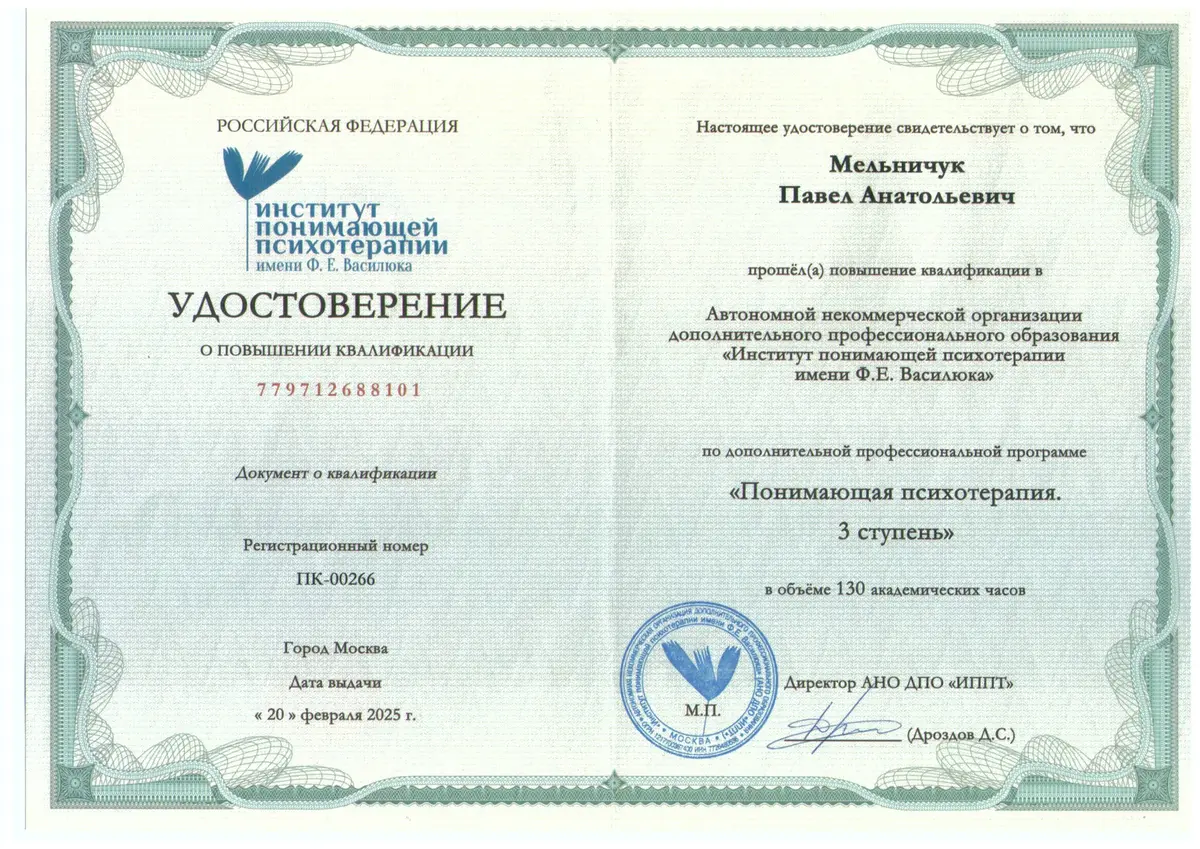Институт понимающей психотерапии — 3 ступень